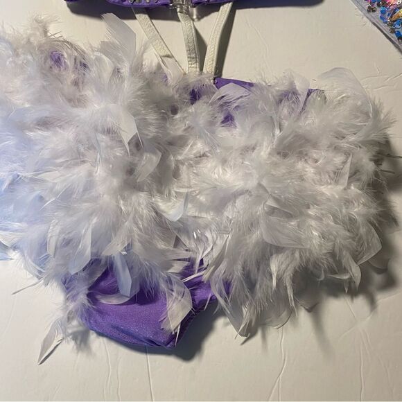 Glamour solo dance costume custom 2 piece lavender rhinestone feather sassy LC - Picture 8 of 15